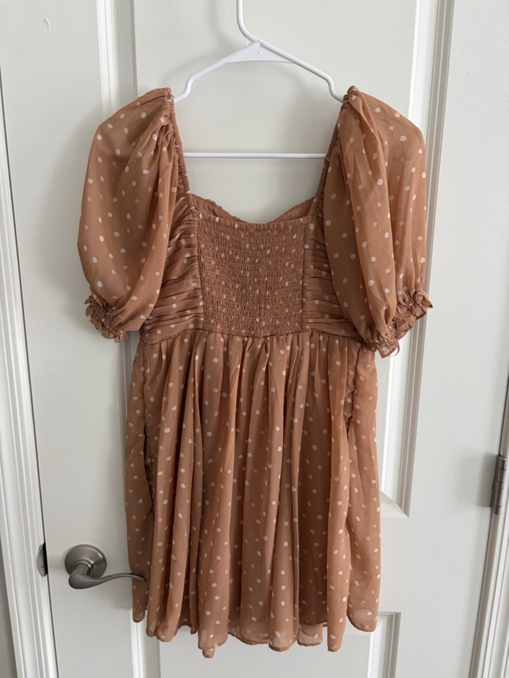 Polka Dot Puff Sleeve Dress in Dusty Peach - Picture 3 of 3